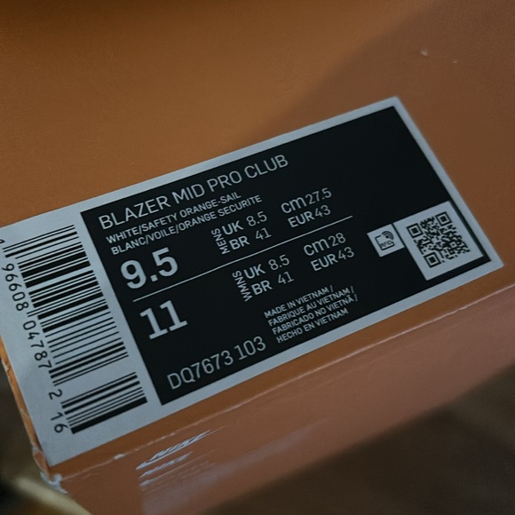 NIB Nike Blazer Mid Pro Club Men’s Sneakers 9.5 White/Light Silver/Safety Orange - Picture 14 of 15